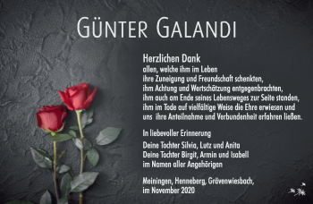Traueranzeige von Günter Galandi von Südthüringer Presse