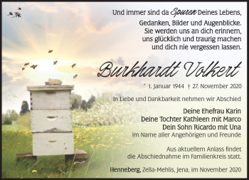 Traueranzeige von Burkhardt Volkert von Südthüringer Presse