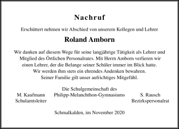 Traueranzeige von Roland Amborn von Südthüringer Presse