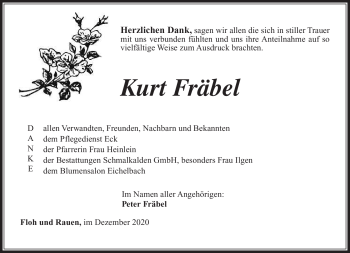 Traueranzeige von Kurt Fräbel von Südthüringer Presse