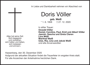 Traueranzeige von Doris Völler von Neue Presse Coburg