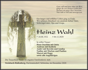 Traueranzeige von Heinz Wahl von Südthüringer Presse