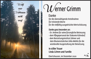 Traueranzeige von Werner Grimm von Südthüringer Presse
