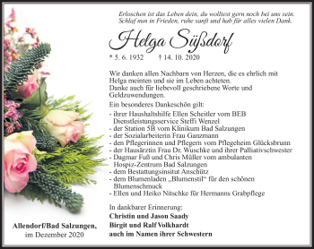 Traueranzeige von Helga Süßdorf von Südthüringer Presse