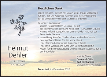 Traueranzeige von Helmut Dehler von Neue Presse Coburg
