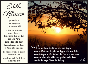 Traueranzeige von Edith Pflaum von Südthüringer Presse
