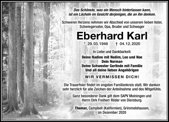 Traueranzeige von Eberhard Karl von Südthüringer Presse