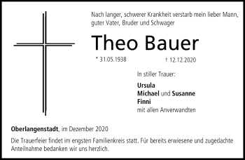 Traueranzeige von Theo Bauer von Neue Presse Coburg