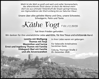 Traueranzeige von Käthe Vogt von Neue Presse Coburg