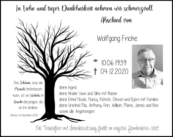 Traueranzeige von Wolfgang Fricke von Neue Presse Coburg