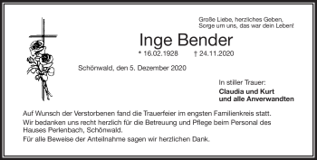 Traueranzeige von Inge Bender von Frankenpost
