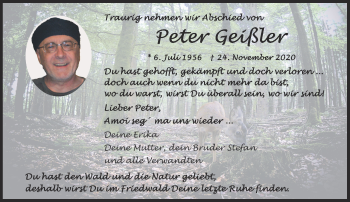 Traueranzeige von Peter Geißler von Frankenpost