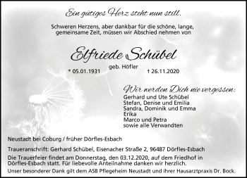 Traueranzeige von Elfriede Schübel von Neue Presse Coburg