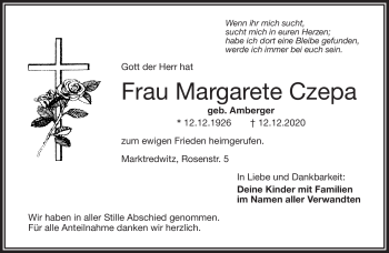 Traueranzeige von Margarete Czepa von Frankenpost