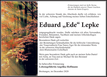 Traueranzeige von Eduard Lepke von Südthüringer Presse