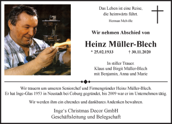 Traueranzeige von Heinz Müller-Blech von Neue Presse Coburg