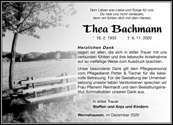 Traueranzeige von Thea Bachmann von Südthüringer Presse