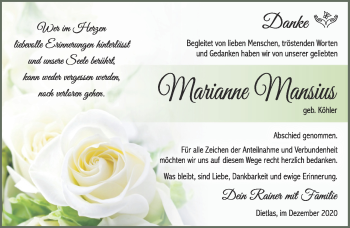 Traueranzeige von Marianne Mansius von Südthüringer Presse