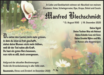 Traueranzeige von Manfred Blechschmidt von Südthüringer Presse