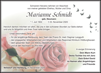 Traueranzeige von Marianne Schmidt von Südthüringer Presse