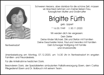 Traueranzeige von Brigitte Fürth von Neue Presse Coburg