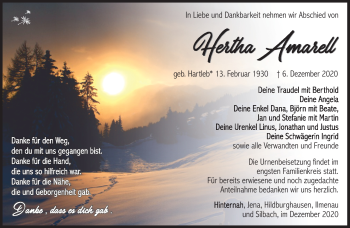 Traueranzeige von Hertha Amarell von Südthüringer Presse