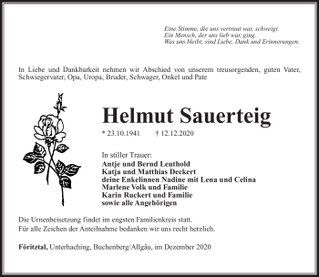 Traueranzeige von Helmut Sauerteig von Südthüringer Presse