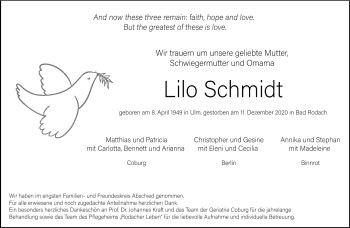 Traueranzeige von Lilo Schmidt von Neue Presse Coburg