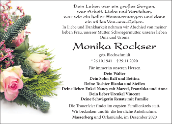 Traueranzeige von Monika Rockser von Südthüringer Presse