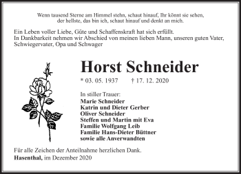 Traueranzeige von Horst Schneider von Südthüringer Presse