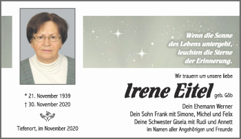 Traueranzeige von Irene Eitel von Südthüringer Presse