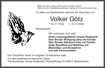 Traueranzeige von Volker Götz von Frankenpost
