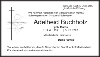 Traueranzeige von Adelheid Buchholz von Frankenpost