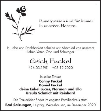 Traueranzeige von Erich Fuckel von Südthüringer Presse
