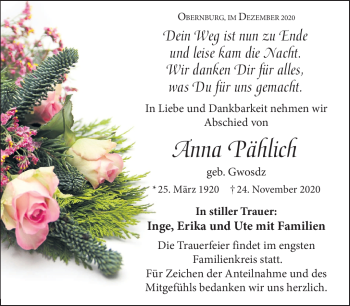 Traueranzeige von Anna Pählich von Neue Presse Coburg