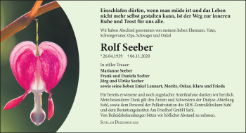 Traueranzeige von Rolf Seeber von Südthüringer Presse