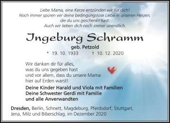 Traueranzeige von Ingeburg Schramm von Südthüringer Presse