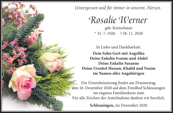 Traueranzeige von Rosalie Werner von Südthüringer Presse