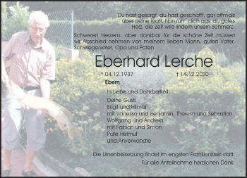 Traueranzeige von Eberhard Lerche von Neue Presse Coburg