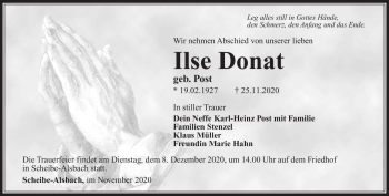 Traueranzeige von Ilse Donat von Südthüringer Presse