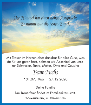 Traueranzeige von Beate Fuchs von Südthüringer Presse