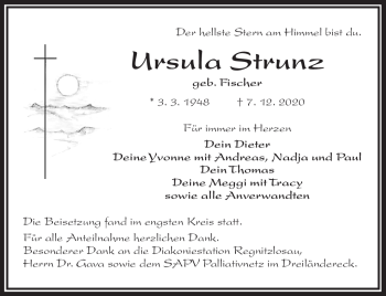 Traueranzeige von Ursula Strunz von Frankenpost
