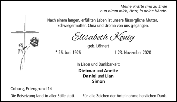 Traueranzeige von Elisabeth König von Neue Presse Coburg