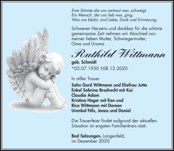 Traueranzeige von Ruthild Wittman von Südthüringer Presse