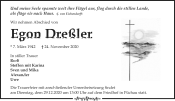 Traueranzeige von Egon Dreßler von Südthüringer Presse