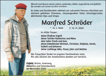 Traueranzeige von Manfred Schröder von Südthüringer Presse