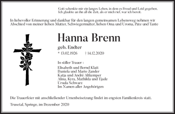 Traueranzeige von Hanna Brenn von Südthüringer Presse