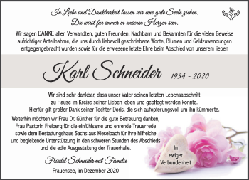 Traueranzeige von Karl Schneider von Südthüringer Presse