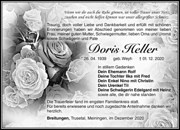 Traueranzeige von Doris Heller von Südthüringer Presse