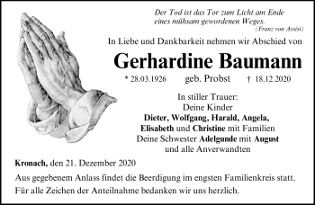 Traueranzeige von Gerhardine Baumann von Neue Presse Coburg